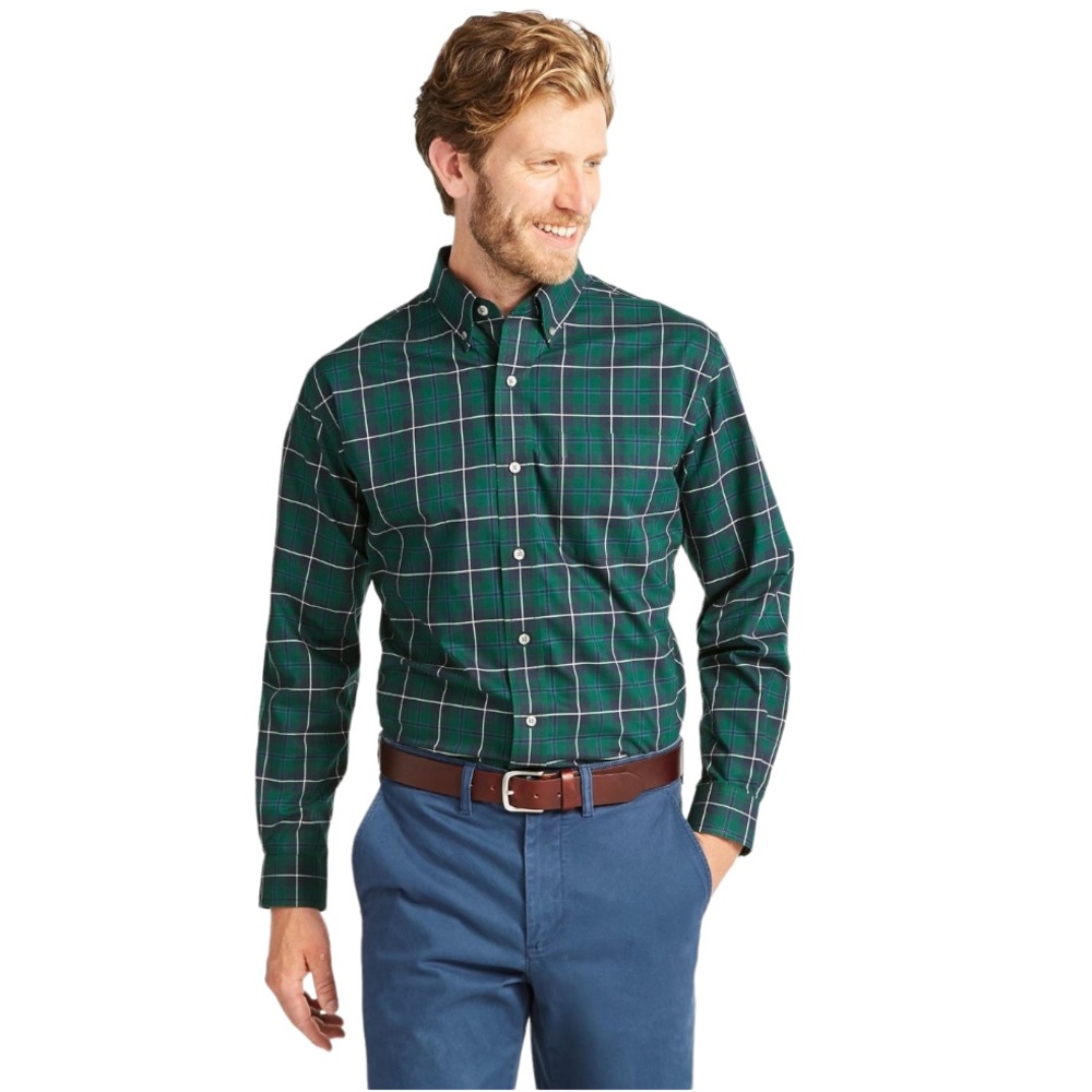 LL Bean Men's Wrinkle-Free Mini-Tartan Shirt Traditional Fit, Size XL